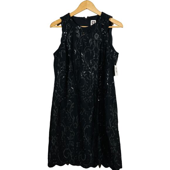 NEW! Anne Klein Sequin Sheath Dress Sleeveless Black LBD Classic - 4 - Picture 1 of 7